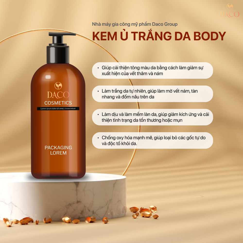 Công dụng của sản phẩm gia công kem ủ trắng da body